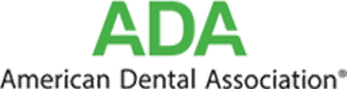 The image shows a logo with text that reads ADA in bold letters above a smaller line of text that says AMERICAN DENTAL ASSOCIATION. The logo is stylized with a green and white color scheme, featuring a leaf-like design on the left side.
