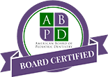 The image shows a logo with text that reads ABD, followed by BOARD CERTIFIED in a purple banner, indicating certification for an organization or individual.